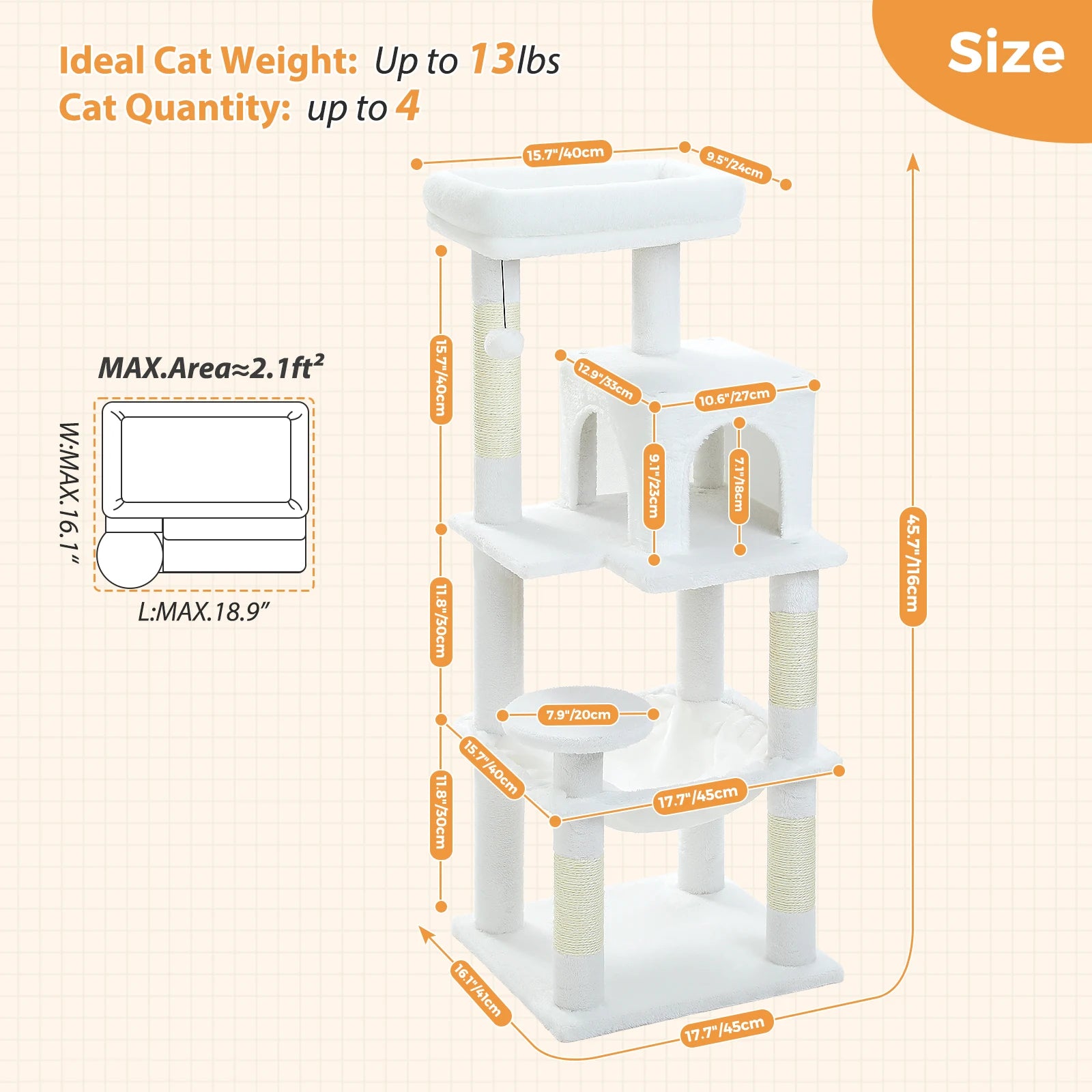 Multi-Level Cat Tree with Hammock – Cat Condo & Tower for Indoor Cats, Scraper with Scratching Posts, Kitten House, Bed & Cat Toys