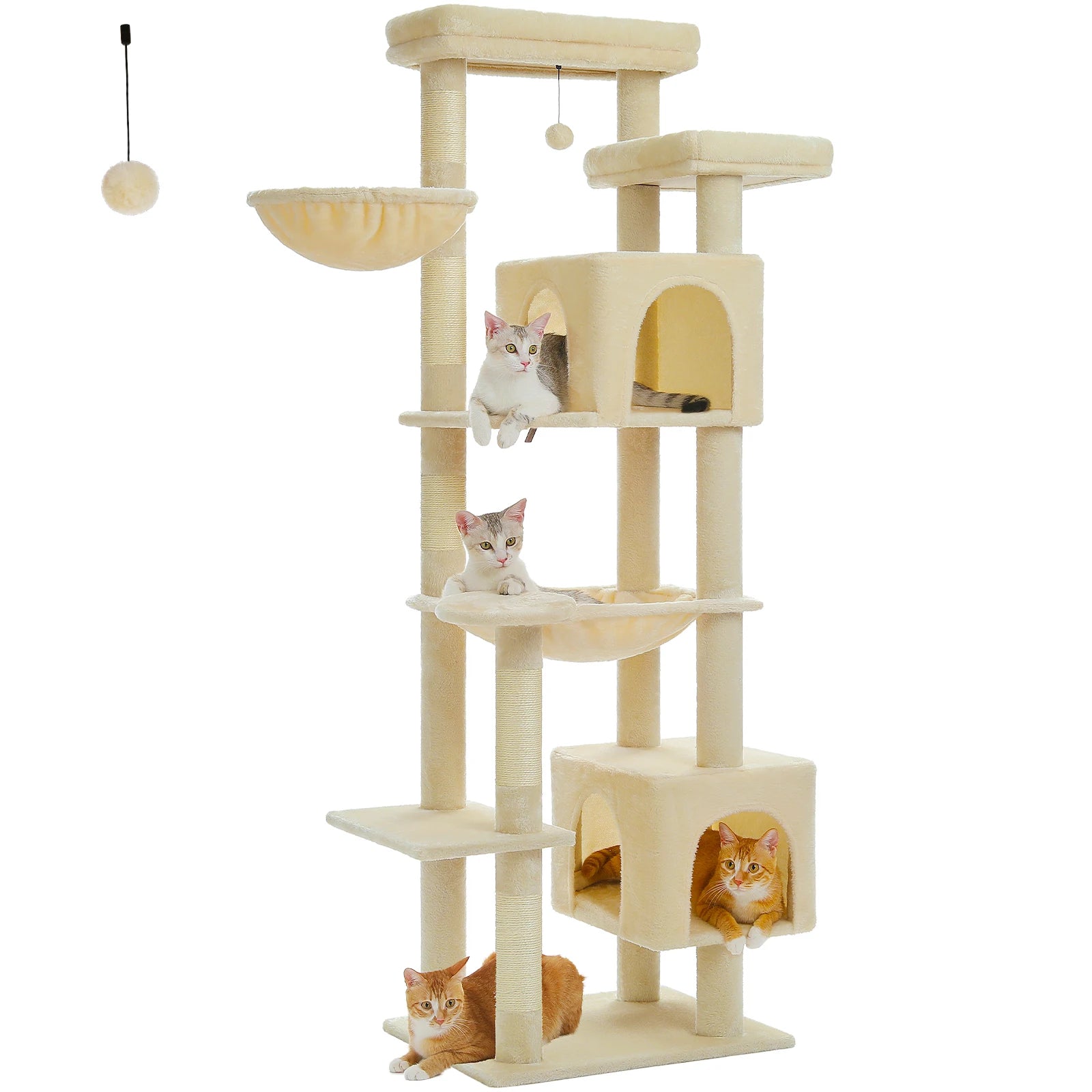 Large Multi-Level Cat Tree – Tall Plush Cat Tower for Indoor Cats with Scratching Posts, Scratching Boards, Perches & Caves