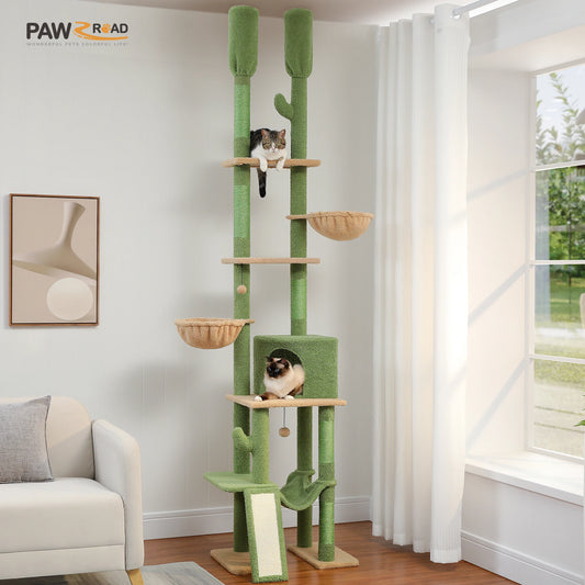 Cactus cat tree floor-to-ceiling 7-tier cat tower with hammocks, condos, 5 platforms, and scratching posts