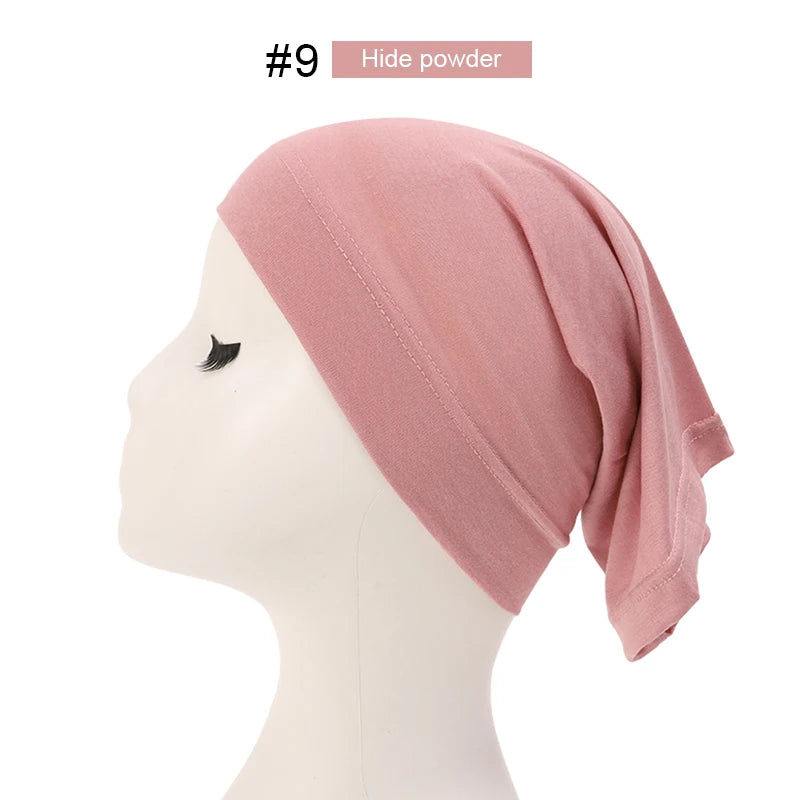 2023 Soft Solid Color Inner Hijab Cap – Muslim Stretch Turban Underscarf, Islamic Fashion Headscarf for Women