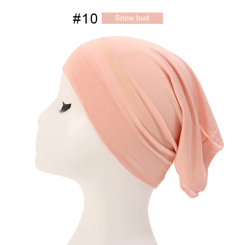 2023 Soft Solid Color Inner Hijab Cap – Muslim Stretch Turban Underscarf, Islamic Fashion Headscarf for Women