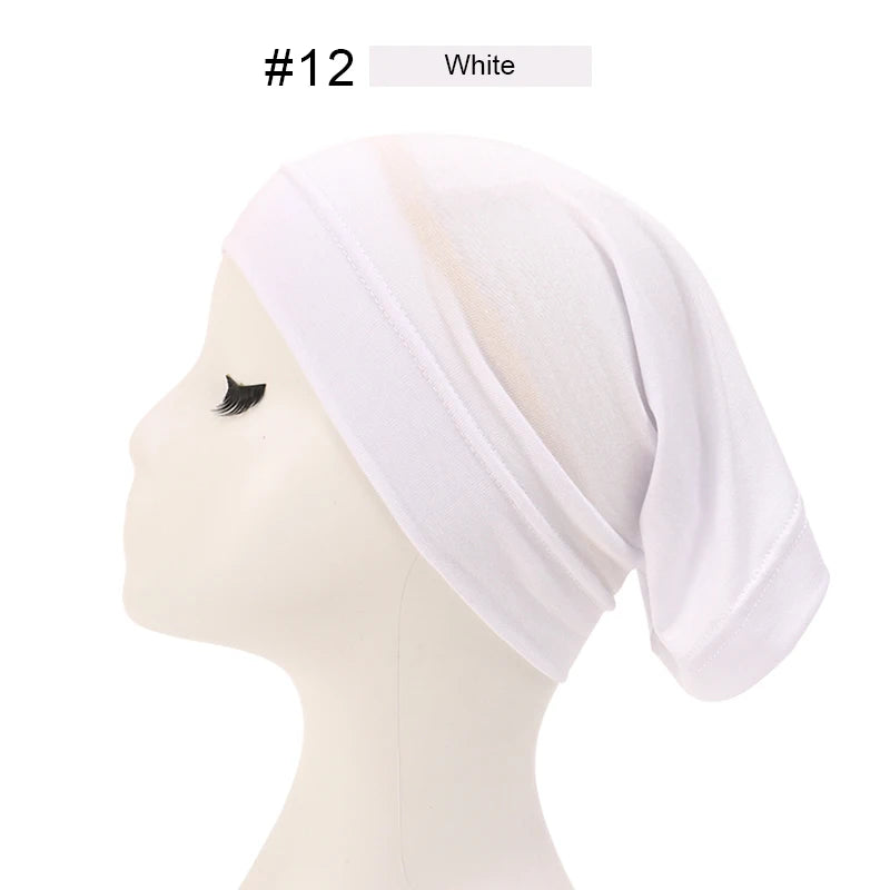 2023 Soft Solid Color Inner Hijab Cap – Muslim Stretch Turban Underscarf, Islamic Fashion Headscarf for Women