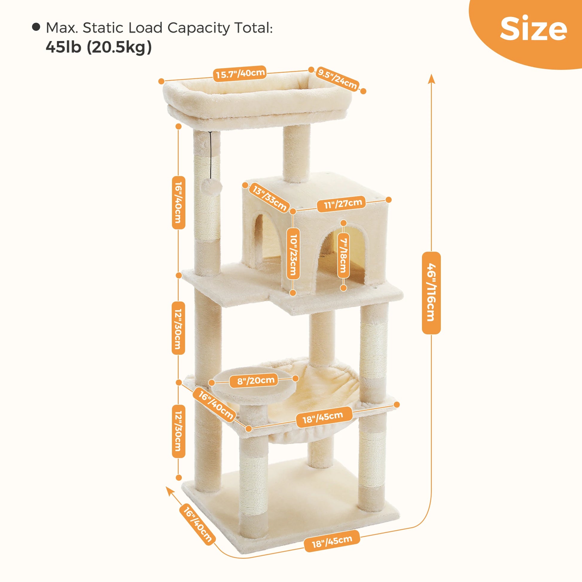 Multi-Level Cat Tree with Hammock – Cat Condo & Tower for Indoor Cats, Scraper with Scratching Posts, Kitten House, Bed & Cat Toys