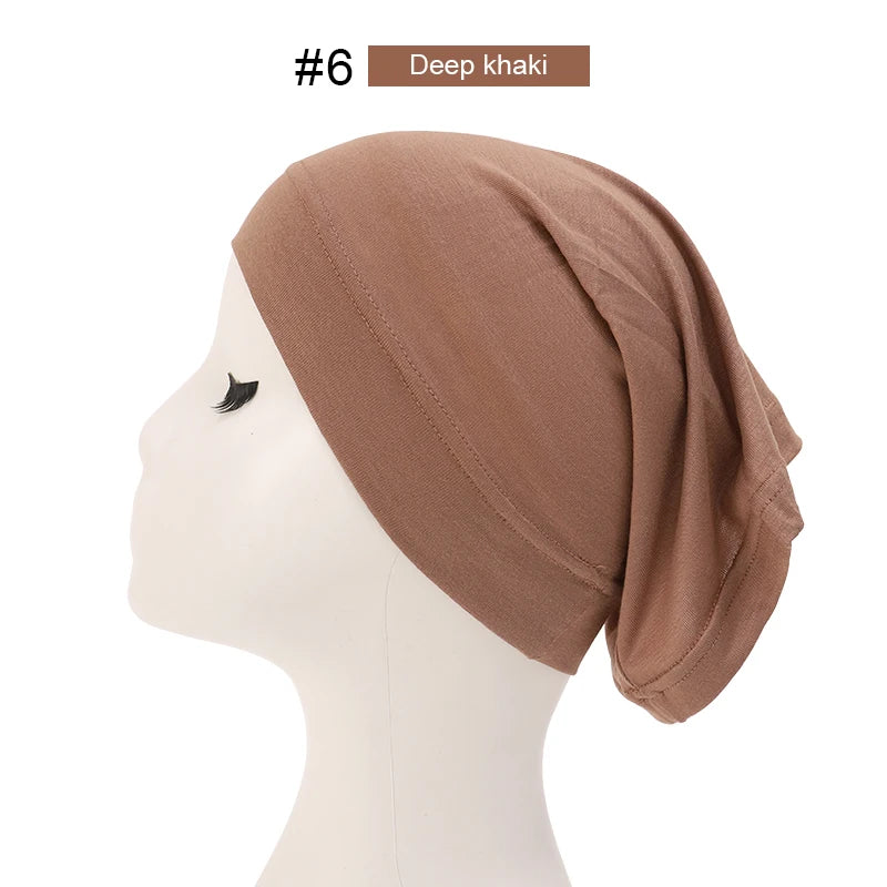 2023 Soft Solid Color Inner Hijab Cap – Muslim Stretch Turban Underscarf, Islamic Fashion Headscarf for Women