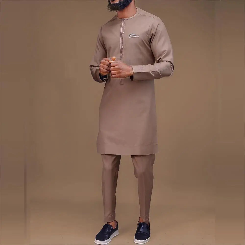 Men's Kaftan Suit – Traditional African and Middle Eastern Long Robe Outfit, Elegant and Comfortable Formal Wear