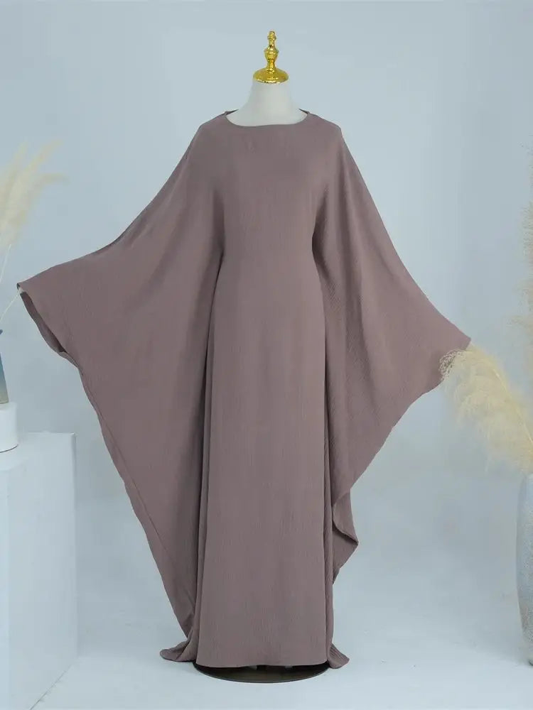 Linen Batwing Abaya – Modest Islamic Dress, Loose-Fit Kaftan, Elegant Muslim Wear for Women