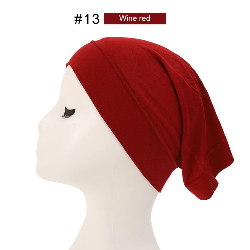 2023 Soft Solid Color Inner Hijab Cap – Muslim Stretch Turban Underscarf, Islamic Fashion Headscarf for Women