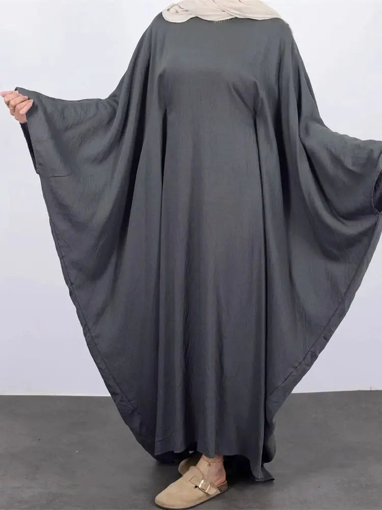 Linen Batwing Abaya – Modest Islamic Dress, Loose-Fit Kaftan, Elegant Muslim Wear for Women