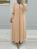 ZANZEA Fashion Muslim Abaya – Women's Casual Sequin Sundress, Solid Party Holiday Dress, Long Sleeve Islamic Clothing