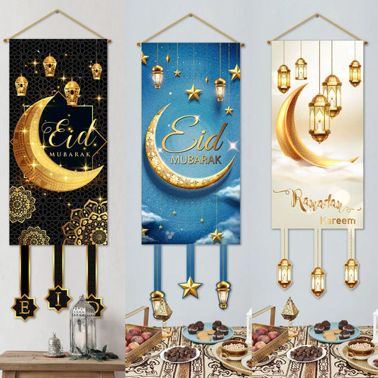 Eid Mubarak Decoration 2024 Hanging Flag Ramadan For Home Door Islamic Muslim Party Decor Ramadan Kareem Banner Eid Al Adha Gift