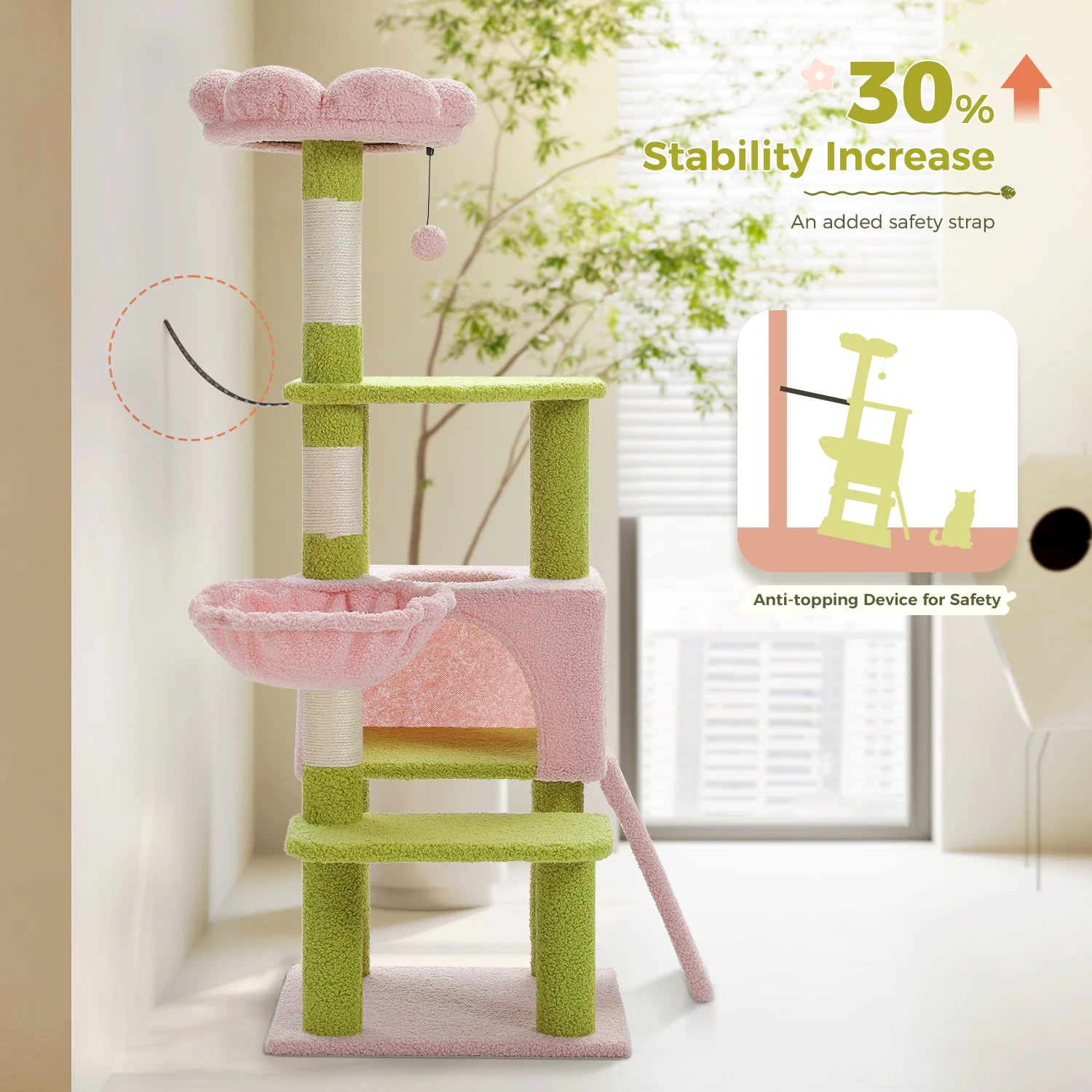Flower Cat Tree – Multi-Level Cat Tower with Sisal Scratching Posts, Cute Cat Condo for Small & Medium Indoor Cats with Top Perch