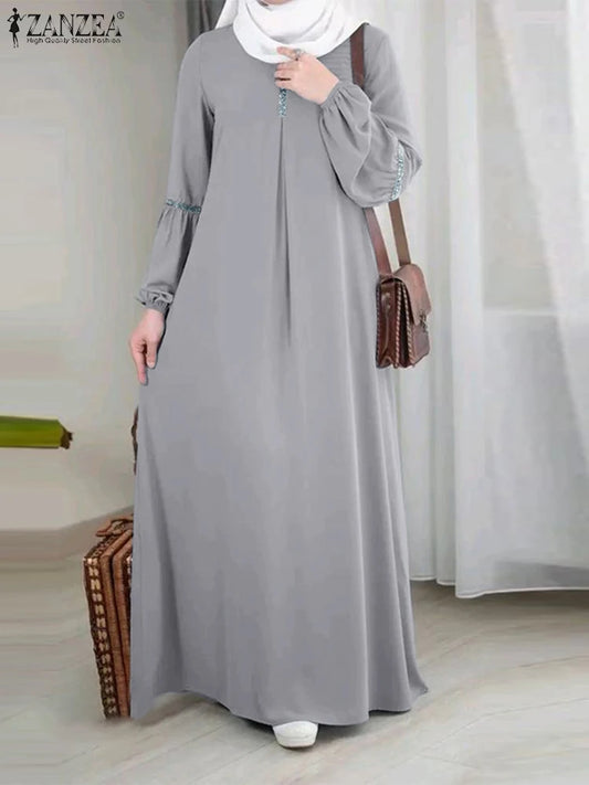 ZANZEA Fashion Muslim Abaya – Women's Casual Sequin Sundress, Solid Party Holiday Dress, Long Sleeve Islamic Clothing