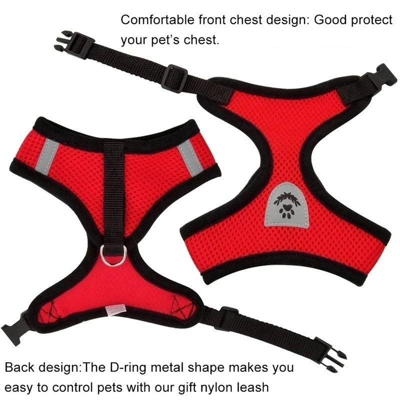 Adjustable Pet Harness Vest – Comfortable & Breathable No-Pull Harness for Dogs & Cats, Secure Fit with Reflective Straps