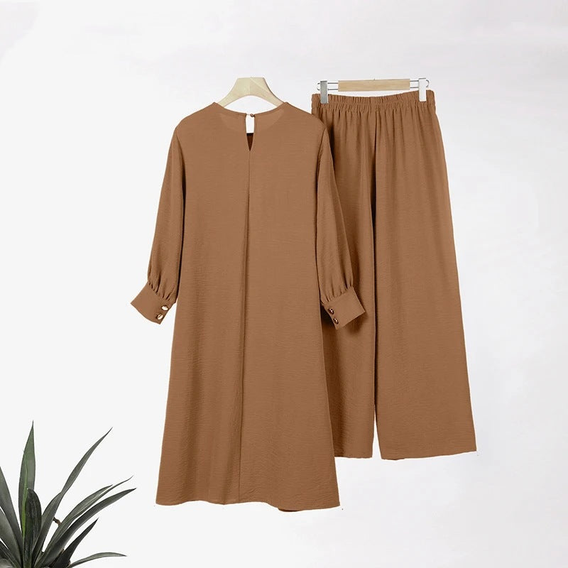 Elegant Two-Piece Muslim Women's Wear – Solid Color Modest Fashion Outfit