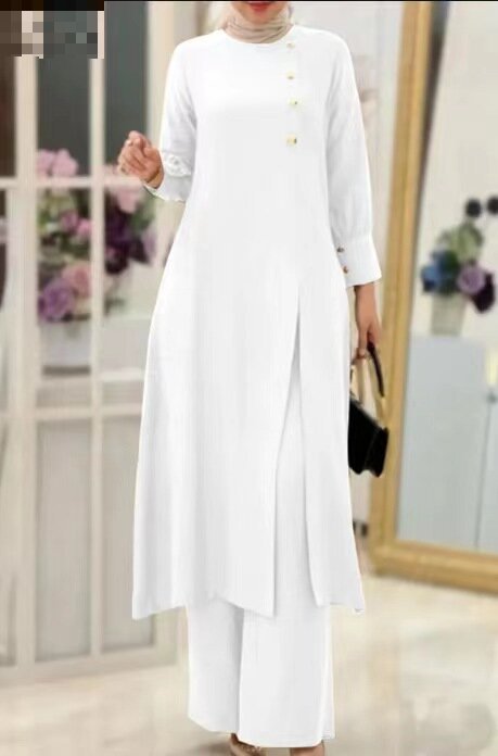 Elegant Two-Piece Muslim Women's Wear – Solid Color Modest Fashion Outfit