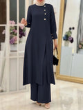 Elegant Two-Piece Muslim Women's Wear – Solid Color Modest Fashion Outfit